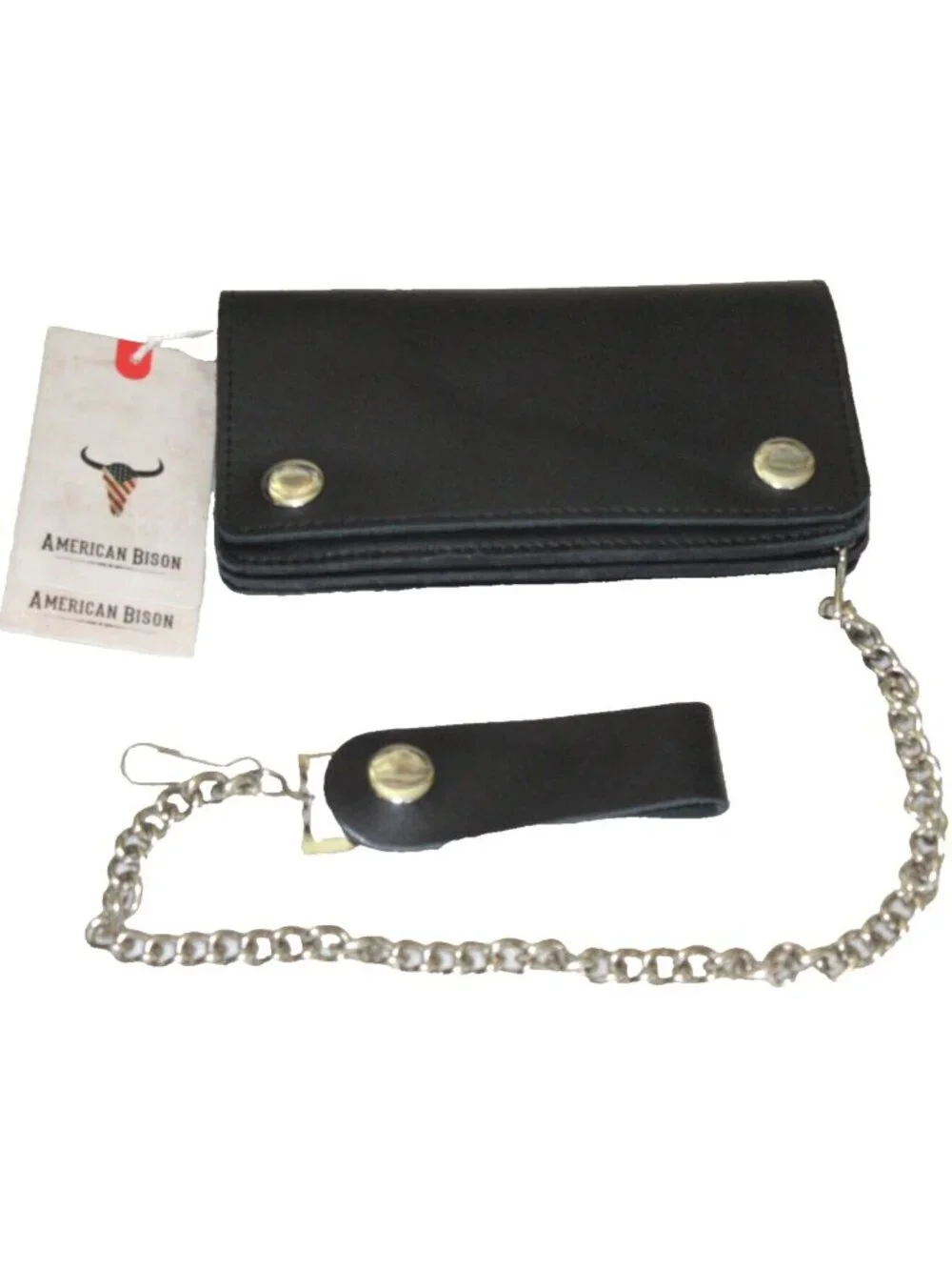Men's Classic Genuine Premium Leather Snap Chain Trucker Biker Wallet Black NEW